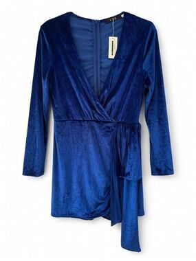 CBR Royal Blue Velvet Long Sleeve Wrap Dress